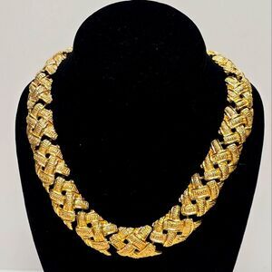 Vintage 90s Anne Klein Gold Metal Chunky Statement Necklace Choker Collar